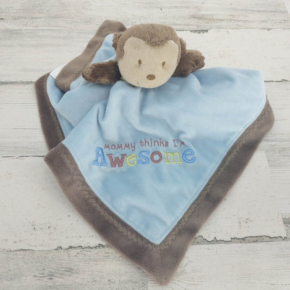Carters Mommy Thinks Im Awesome Monkey Blue Lovey Baby Security Blanket